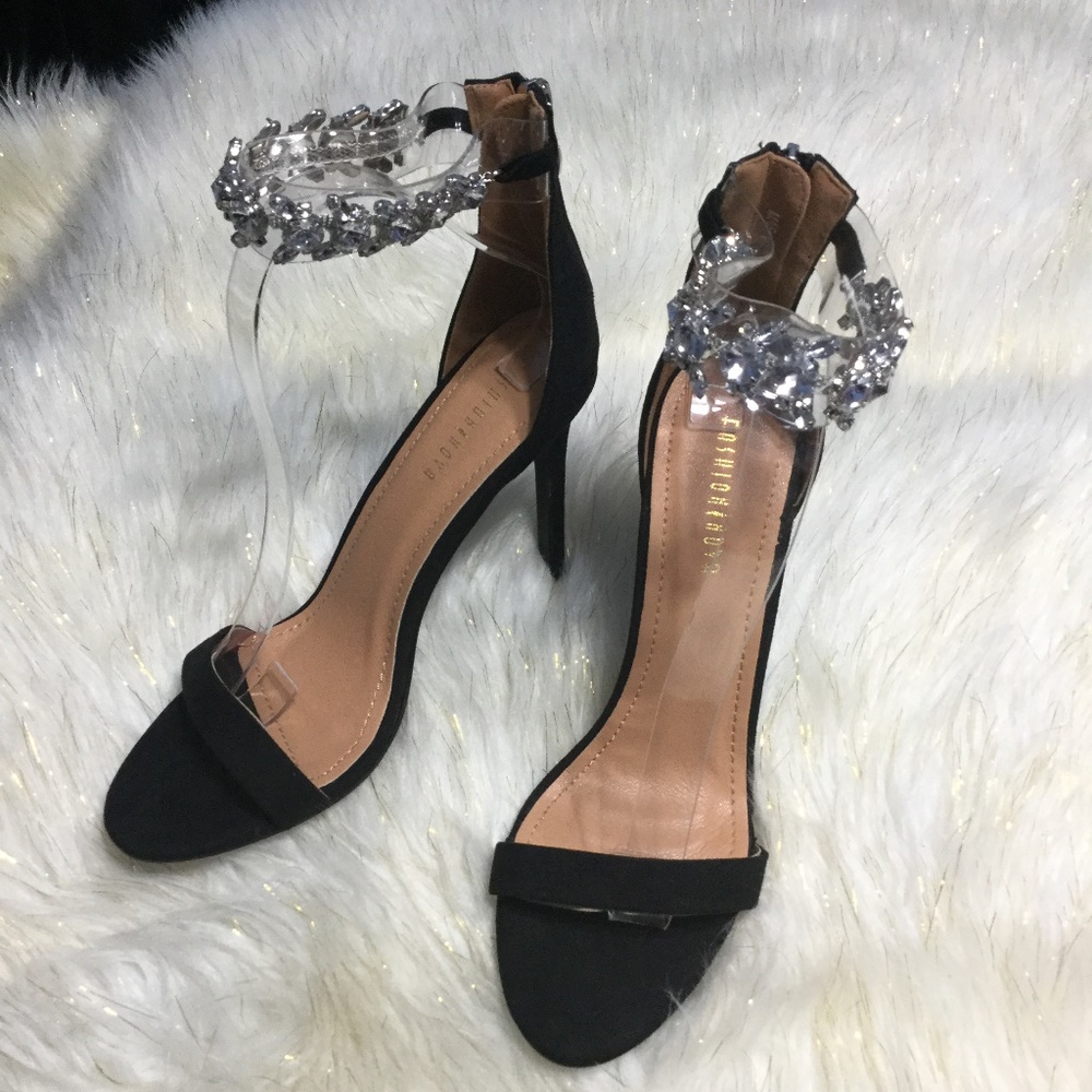 FASHION NOVA Bling Black Stiletto Heels Size 10